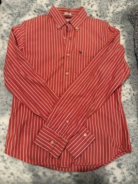 Abercrombie & Fitch Red and White Striped Button-Down Shirt